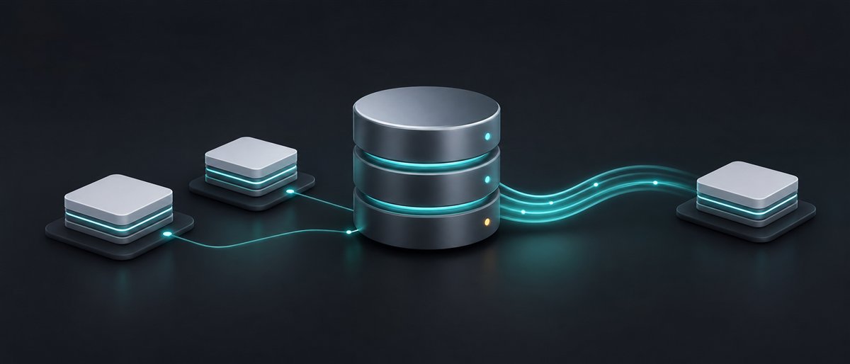 Database visual with central data store and pipeline elements