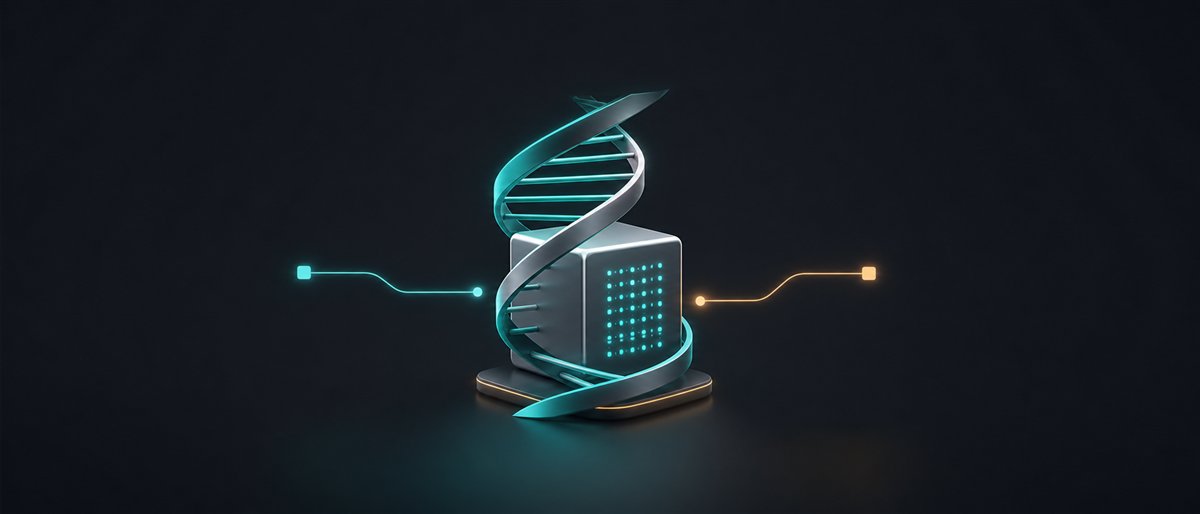 DNA data storage visual with helix and data cube