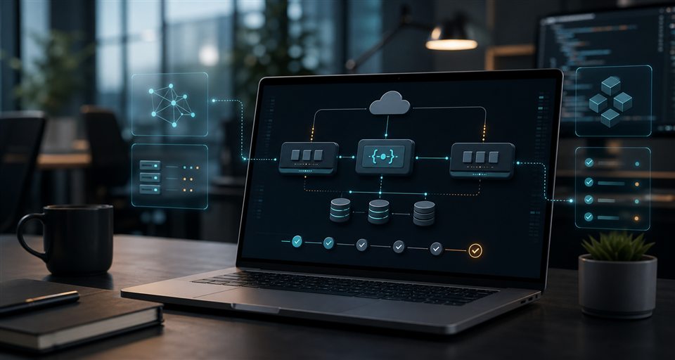 Modern backend and cloud architecture workspace visual